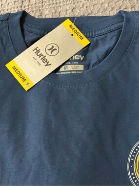 Hurley NWT Men's Blue Graphic Logo Crew Neck Short Sleeve Cotton Knit T-Shirt M